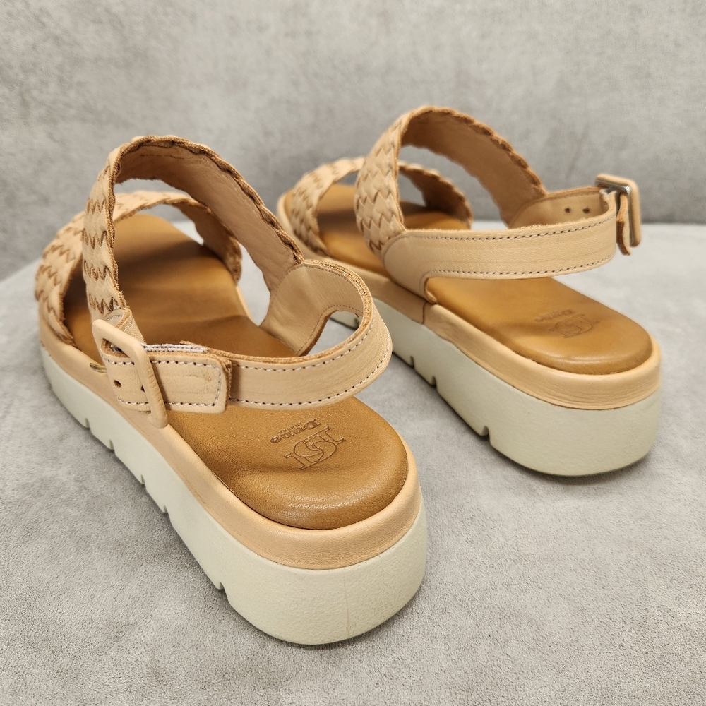 Dune London Flatform Sandals 10 Tan Woven Leather Lorris Chunky Lug Sole Strappy - Picture 12 of 16